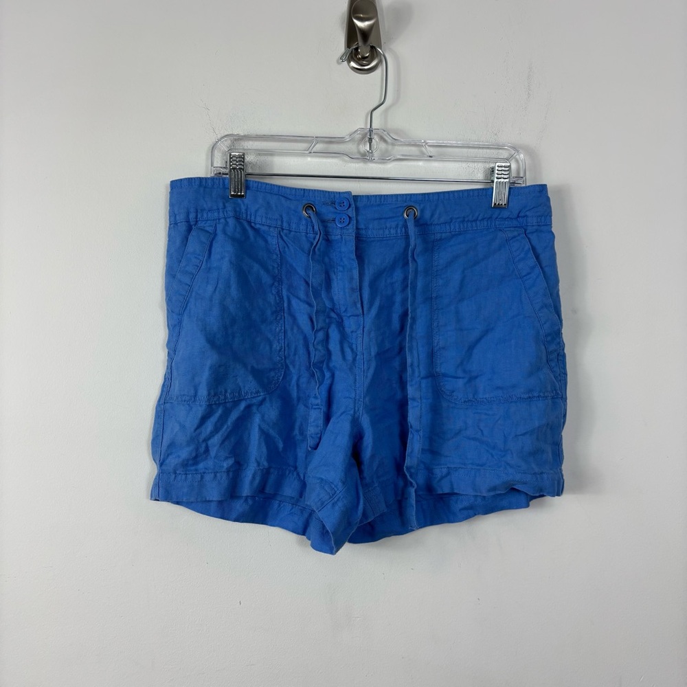 Antibes Blanc Blue Linen Shorts Womens 10 Drawstring Lightweight Breathable